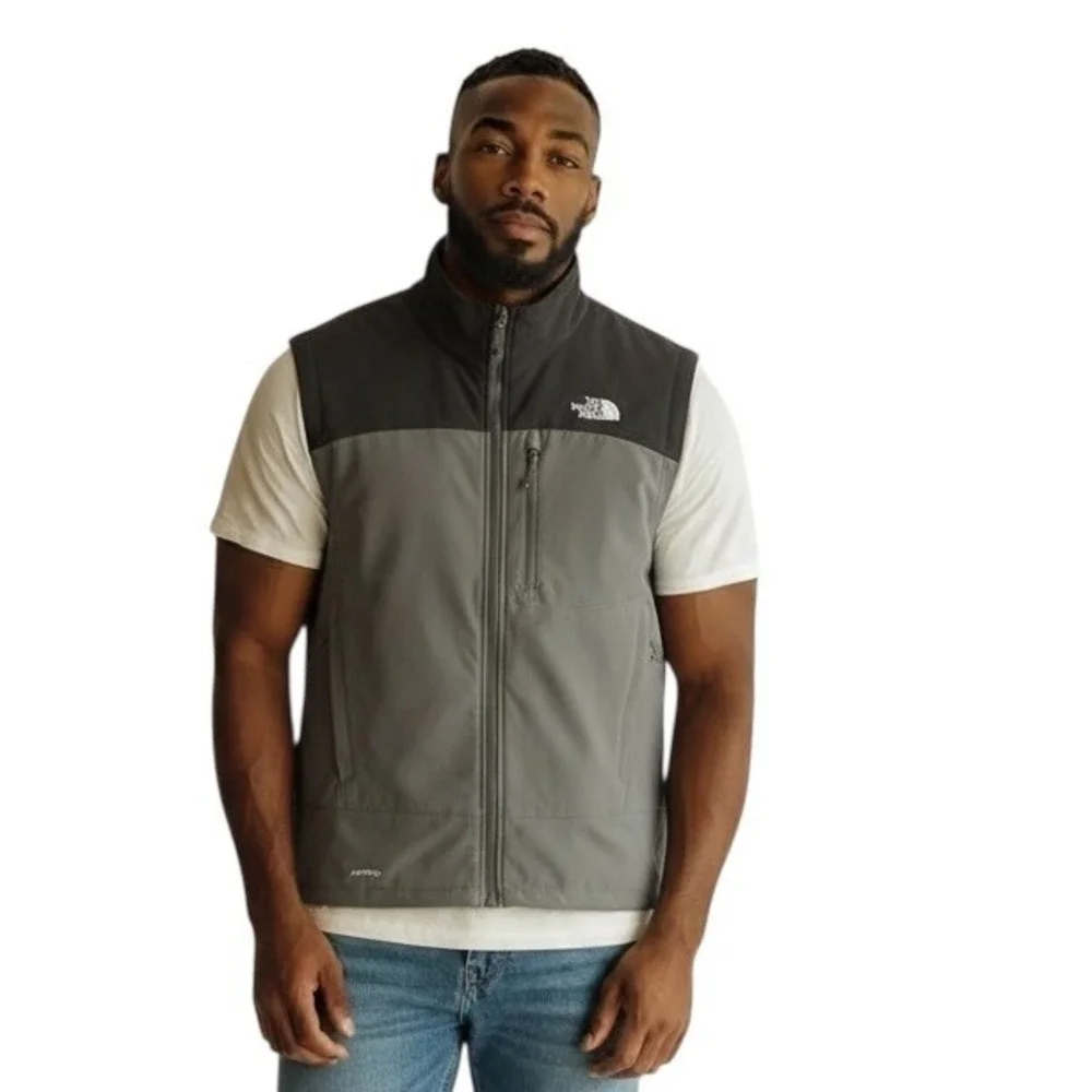 The North Face Apex Mens Soft shell Vest Gray‎ Black Full Zip Lined Outdoor L